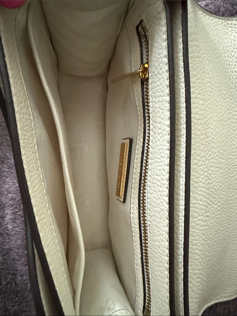 Tory Burch Cream Pebbled Leather Crossbody with Gold Chain